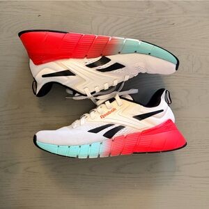 Reebok Nano Gym Men’s Size 9 White Sneakers with Red and Black Accents